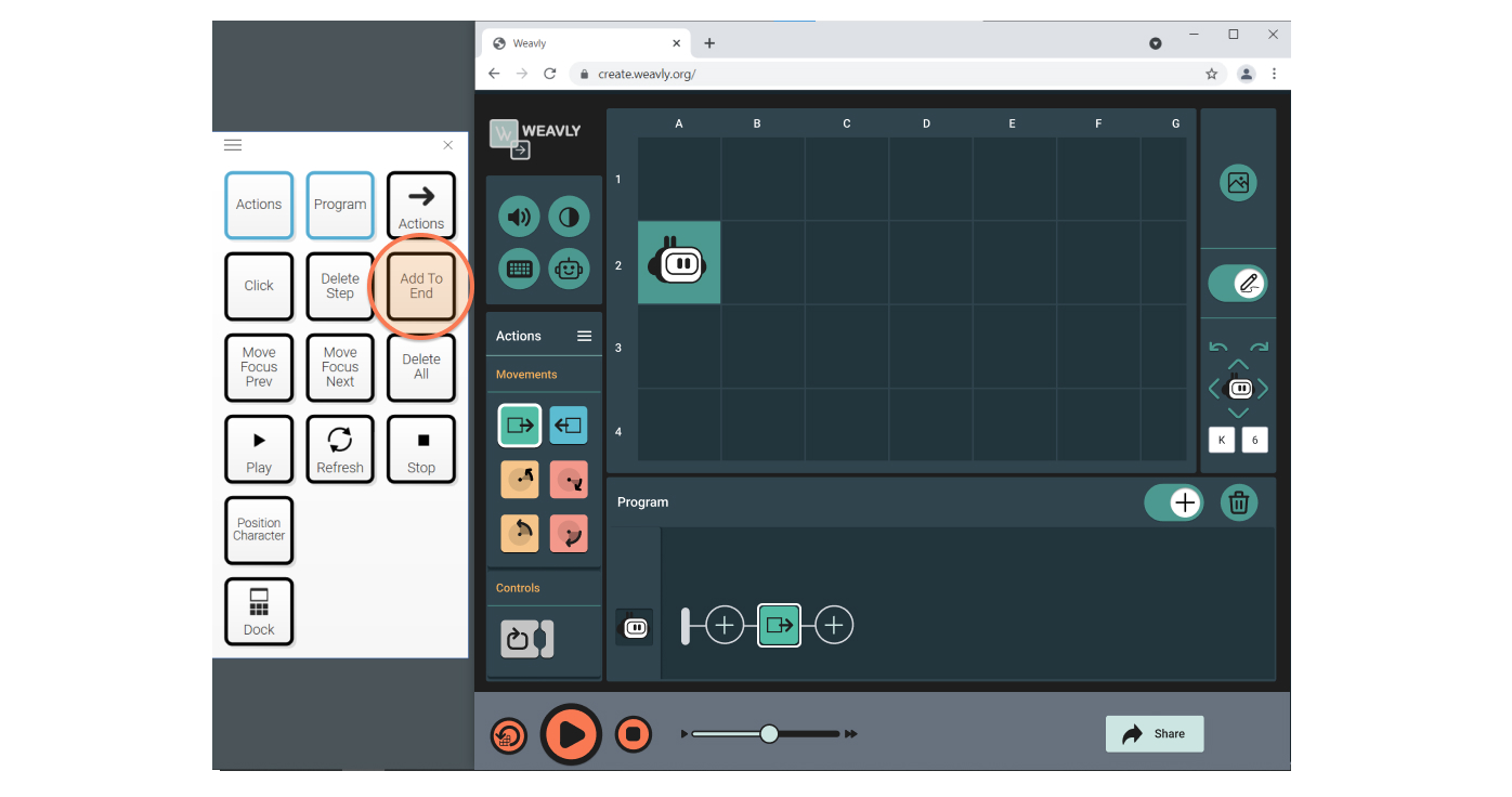 Selecting add to end key on the Grid3 onscreen keyboard. Selecting add to end key on the Grid3 onscreen keyboard.